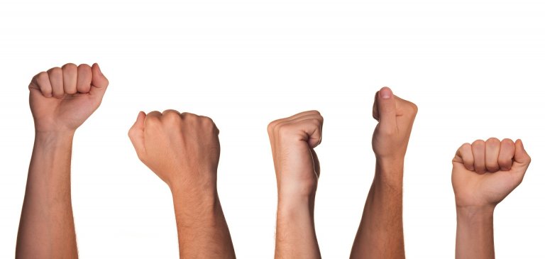 Fists raised